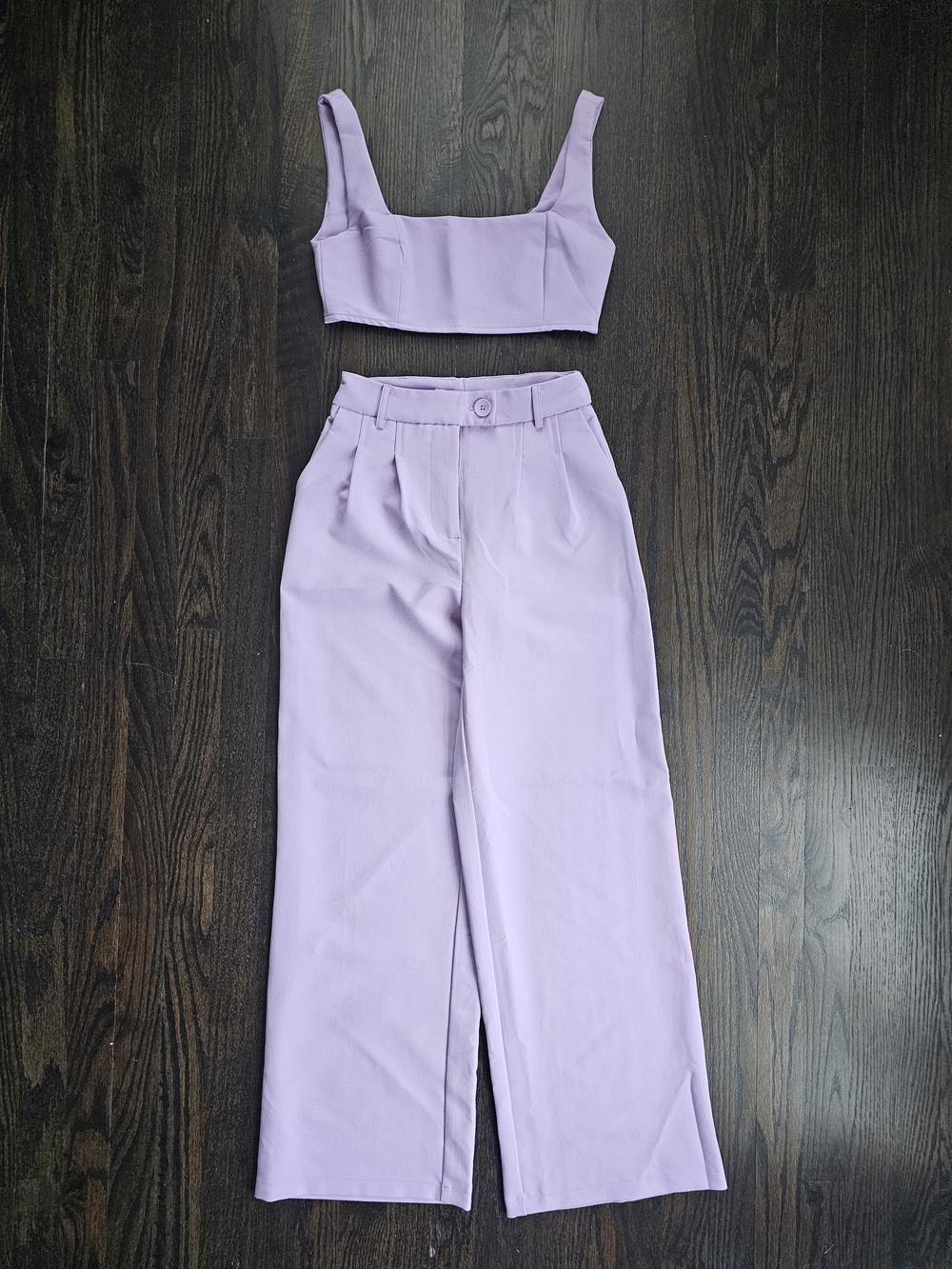 Lavender Wide-Leg High-Waist Pants — Women's Two-Piece Set